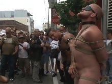 A stud is stripped naked and humiliated in public.